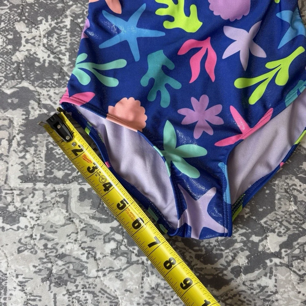 Cat & Jack Girls Sz S (6/7) One Piece Ocean Sea Shell Coral Theme Swim Suit